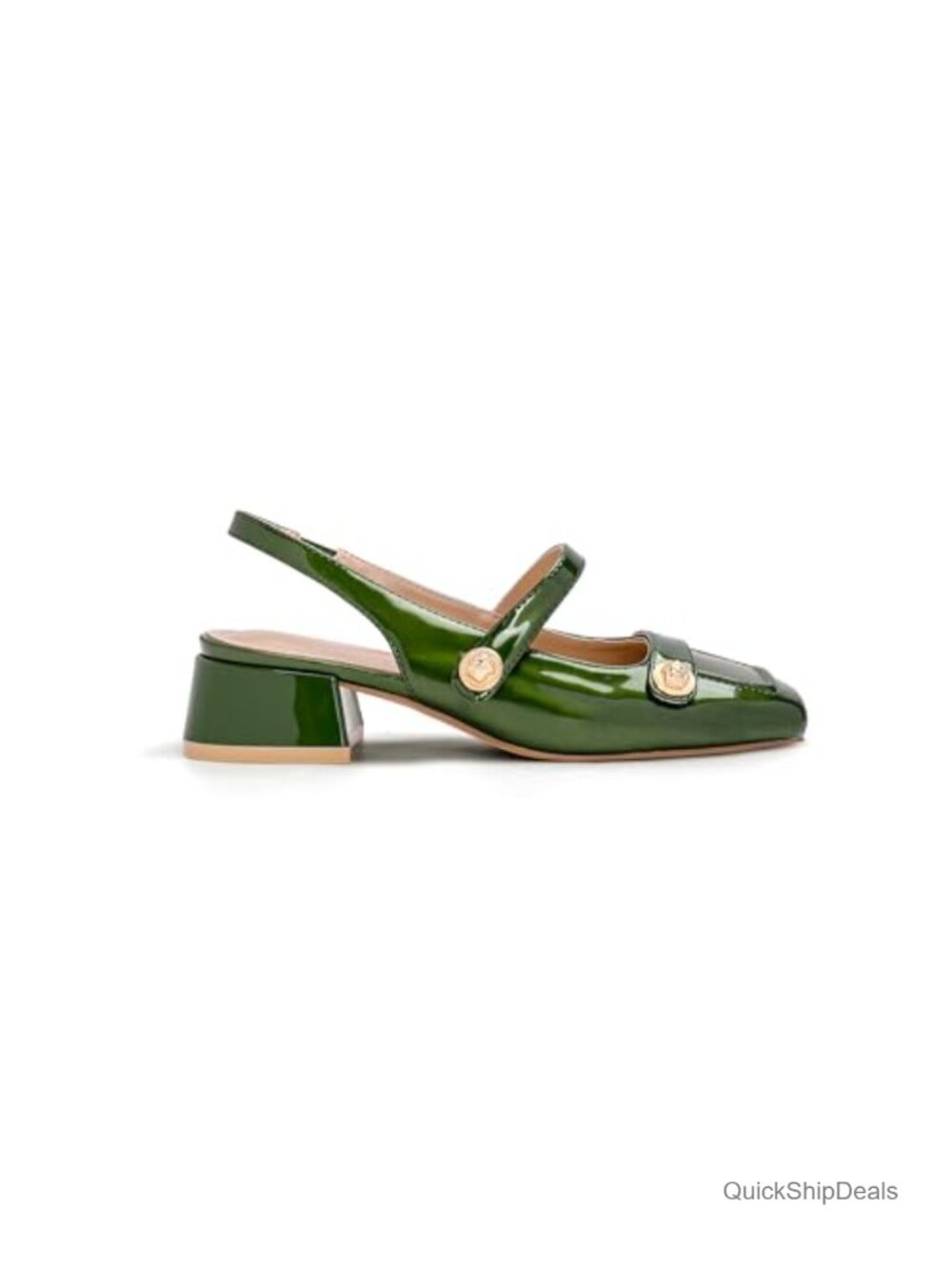 Women's Slingback Mary Jane Heels Low Block Heel Square Toe Pumps Faux Leather